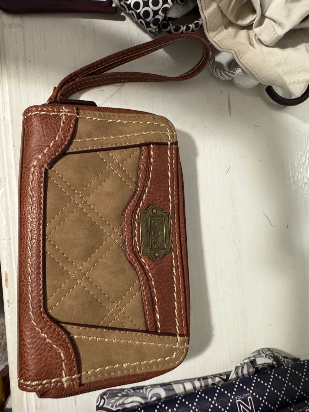 boc Brown and Tan Quilted Wristlet Wallet